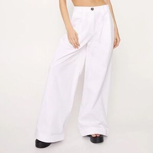 Nasty Gal Premium Heavy Cotton Tailored Wide Leg Pants in White, Size US 2
